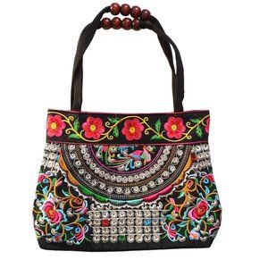 Colorful Floral Embroidered Stitched Women's Boho Shoulder Bag